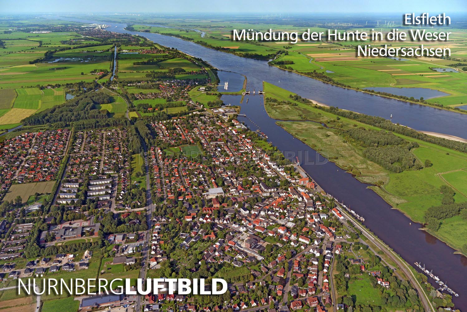 Elsfleth, Mündungen der Hunte in der Weser, Luftaufnahme