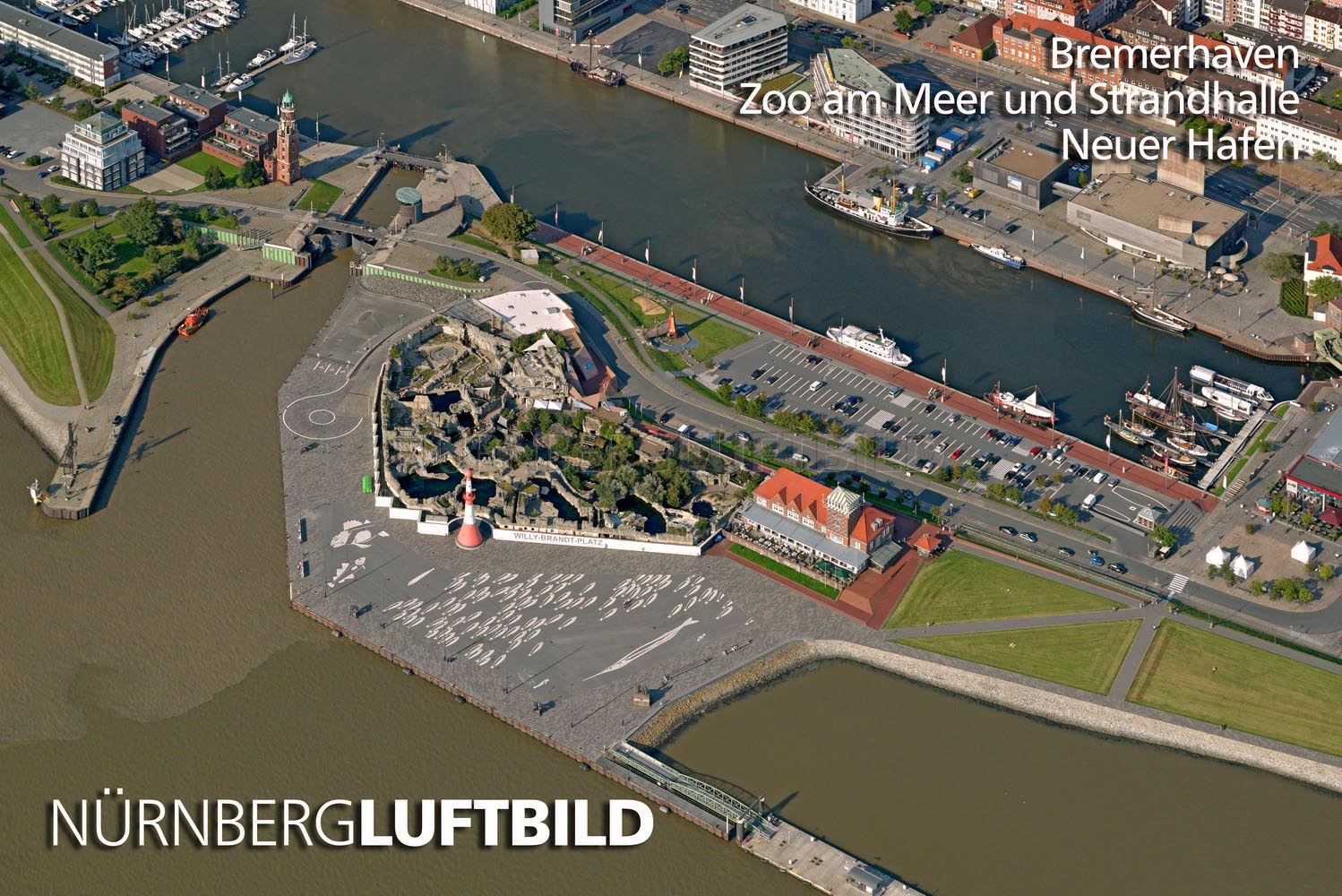 Bremerhaven, Zoo am Meer und Strandhalle, Neuer Hafen, Luftbild