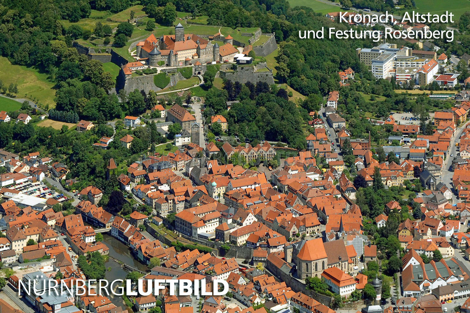 Kronach, Altstadt und Festung Rosenberg, Luftaufnahme