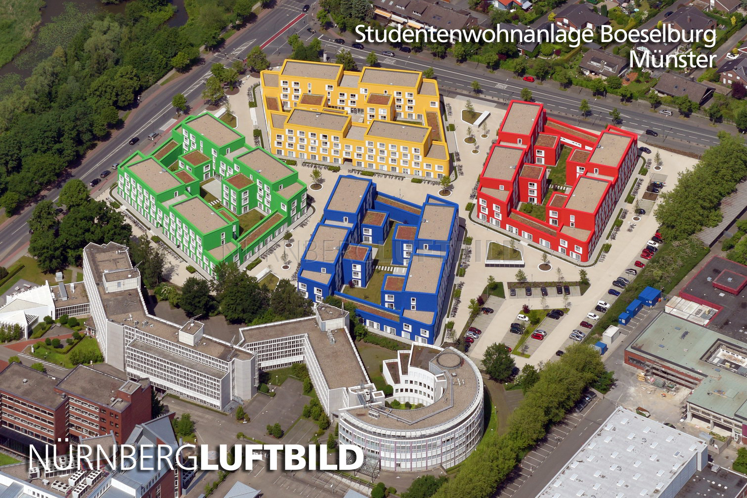 Luftaufnahme Münster, Studentenwohnanlage Boeselburg